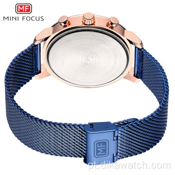 MINIFOCUS masculino luxo malha pulseira negócios quartzo relógios de alta marca esporte militar relógio de pulso homem relogio masculino 0190